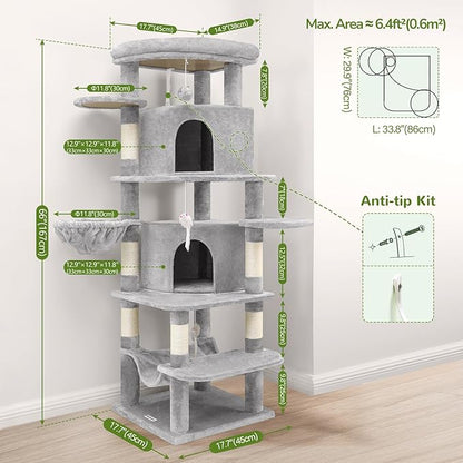 Globlazer Corner Cat Tree for Large Cats, 66inch Tall Curved Series Large Cat - Image 7