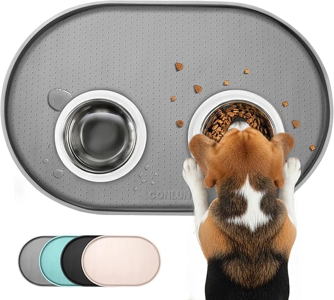 Dog Food Mat, Raised Edges Pet Food Mats by Conlun