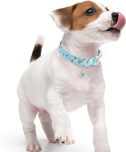Faygarsle Funny Chicken Pattern Dog Collar, Cotton Fabric, Light Blue - Image 6