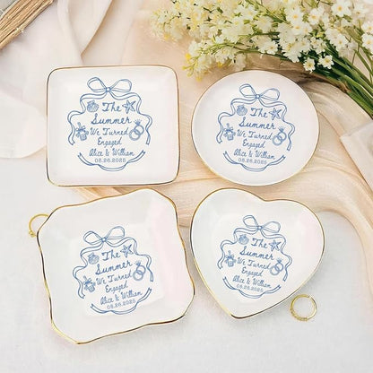 Personalized Ring Dish Engagement Gift, Whimsical Doodle Engaged Ring Holder - Image 6