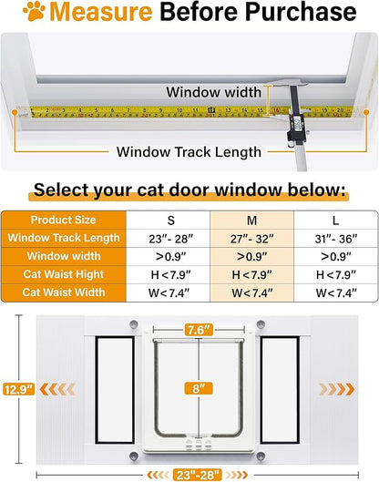 Cat Door for Window Weatherproof: Aluminum Frame Flap Pet Door Quick Fit Window - Image 7