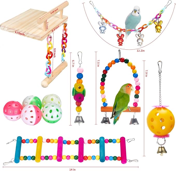 11Pcs Bird Platform Stands Swing Hanging Chewing Toy Parrot Climbing Ladder - Image 7