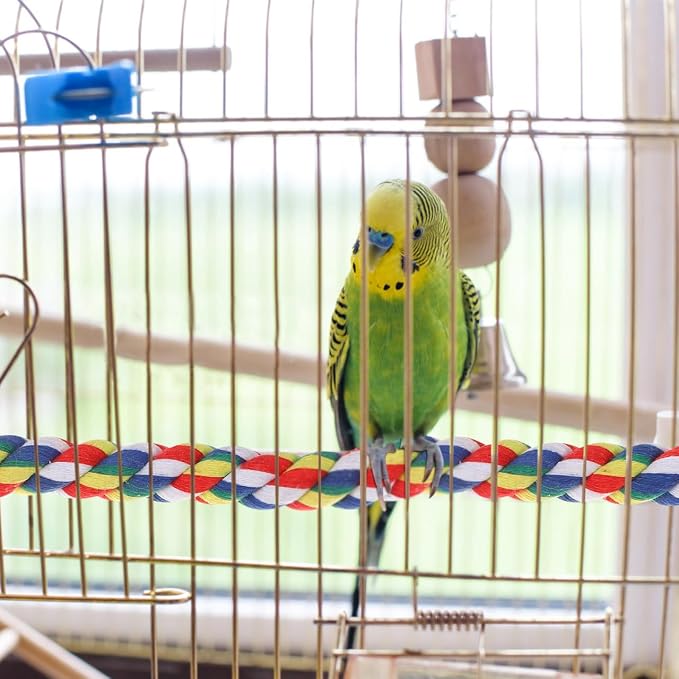 Bird Rope Perch 24 Inch, Colorful Cotton Parrot Bungee Swing, Bendable Cage - Image 3
