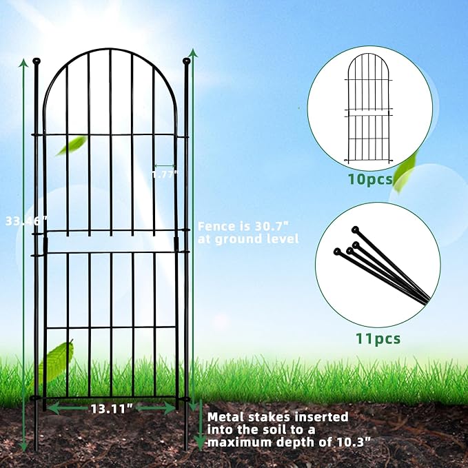 Decorative Garden Fence 31in x10ft, 10 Pack No Dig Fence Animal Barrier - Image 2