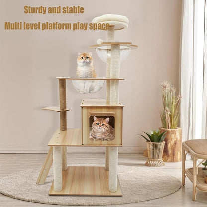 Wood Cat Tree, Modern 5-Tier Wooden Cat Tree, Wooden Tower - Image 5