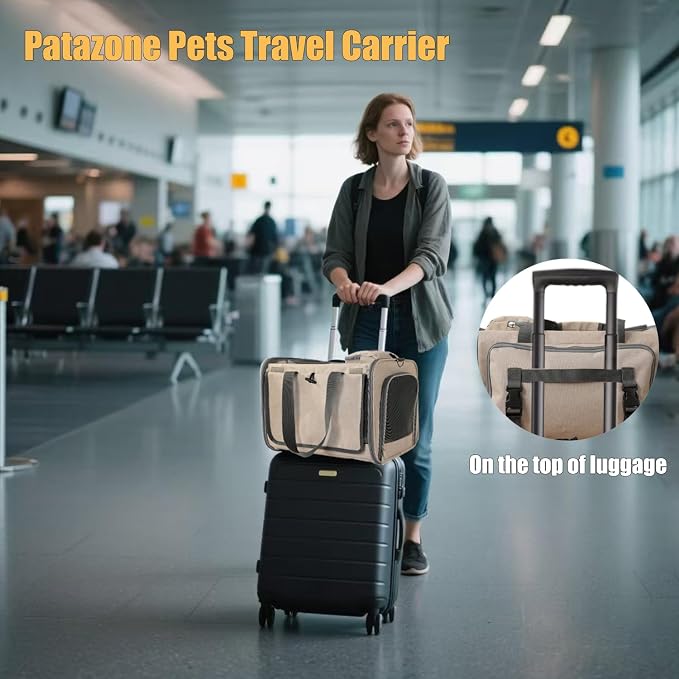 Small Dogs Carriers Airline Approved Khaki Softside Cats Carrier Travel Bag - Image 4