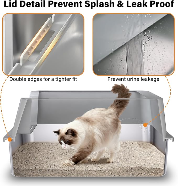 Stainless Steel Litter Box, XL Metal Cat Litter Box - Image 5