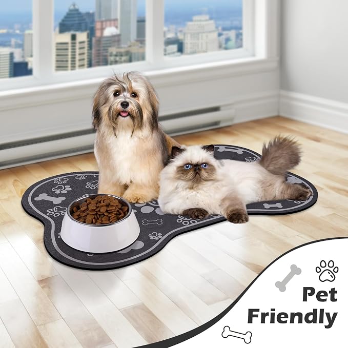 Dog Cat Food Mat, Rapid Absorbent Pet Feeding Mat, Bone Shaped Dog Placemat - Image 7