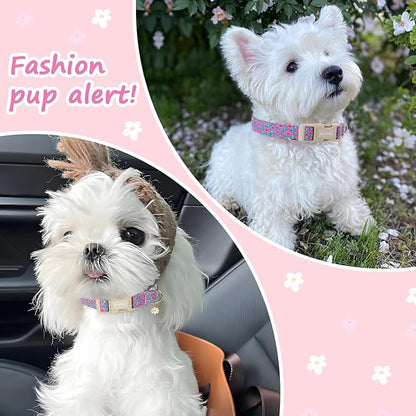 Cotton Floral Dog Collar, Adjustable Puppy Dog Collars - Image 3