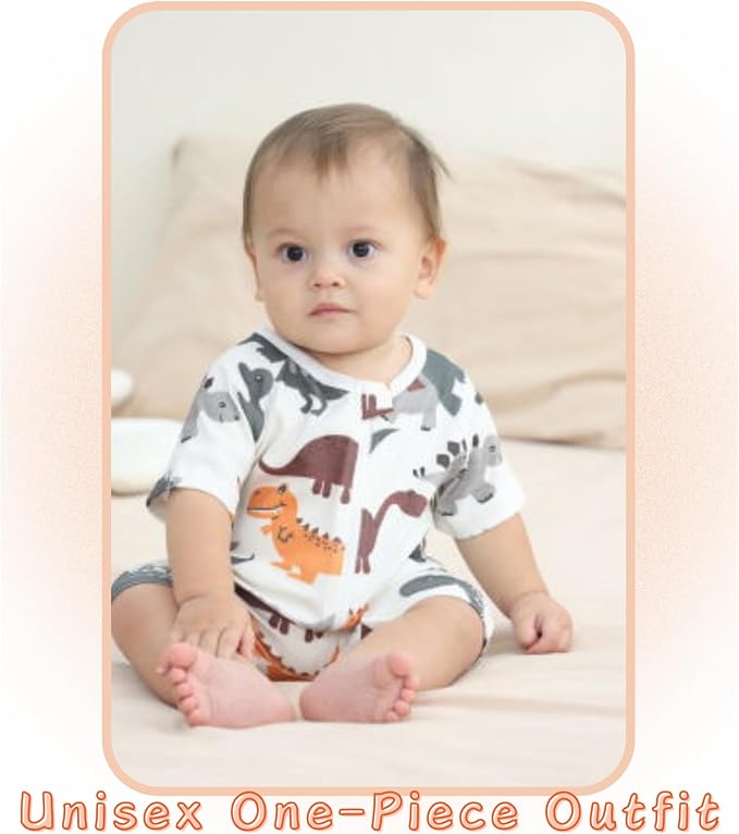 Unisex Summer Trendy 2-Pack Rompers Short Sleeve Zipped Bodysuit Infant Cotton - Image 7