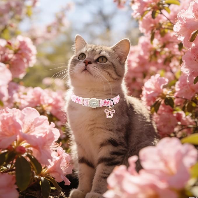 Unique Style Paws Pink Flower Kitten Collars, Cute Pink Bow Cats Collar - Image 5