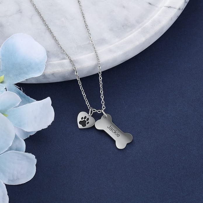 Personalized Cute Dog Cat Paw Name Necklace Forever Love Custom Heart Pendant - Image 2