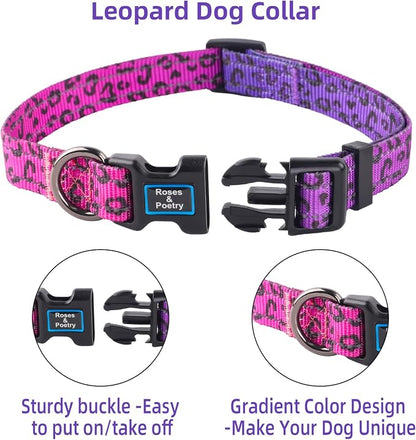 Roses&Poetry Dog Collars for Medium Dogs, Leopard Print Puppy Collar Adjustable - Image 3