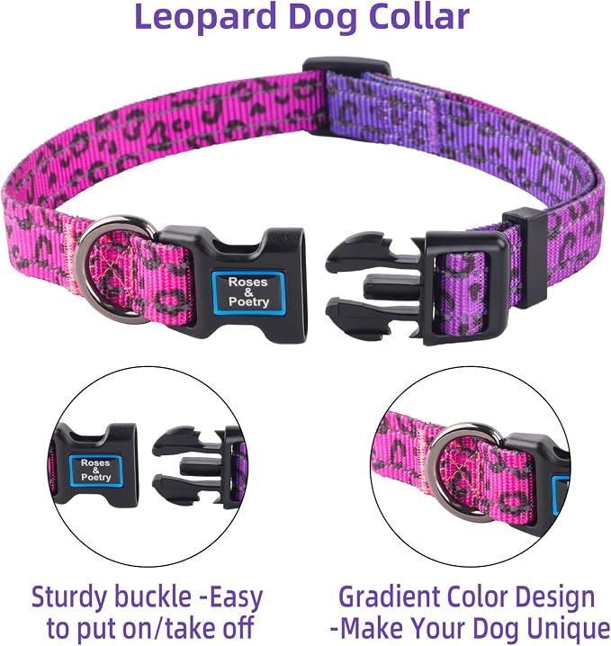 Roses&Poetry Small Dog Collar, Cute Leopard Style Adjustable Reflective Puppy - Image 3