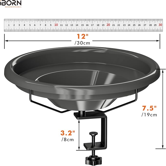 iBorn Bird Bath, Deck Mounted Bird Baths 12inch, Birdbath - Image 2