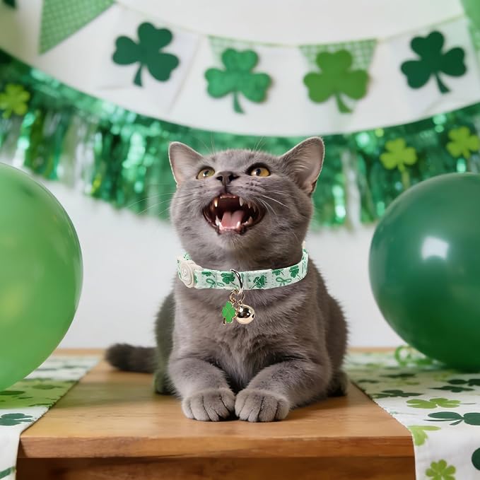Cat Collar, Spring Green Shamrock Cat Collar - Image 6