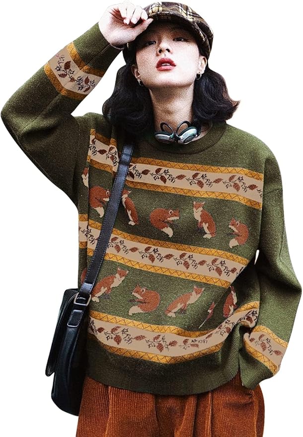 YESNO Women Christmas Sweater Graphic Printed Oversized Pullover Sweaters by YESNO
