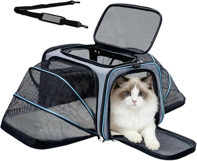 Double Expandable Cat Carrier, Airline Approved Soft-Sided Pet Travel Carrier by Srinlon