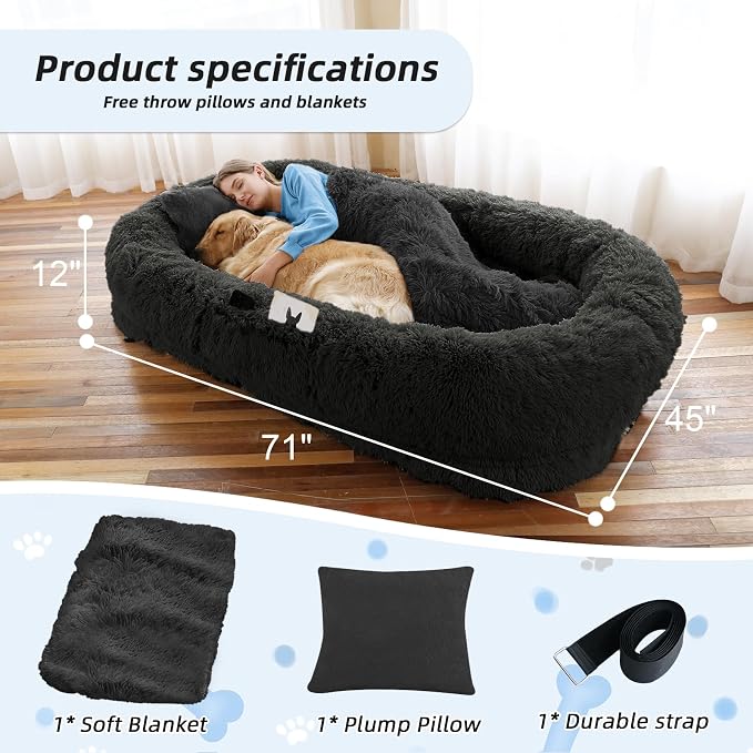 Human Dog Bed, Washable Faux Fur Pet Bed - Image 5