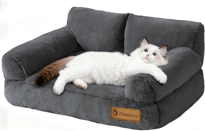 Cat Couch Bed - Cat Bed for Indoor Cats, Calming Pet Sofa Puppy Sleeping Bed by FAMIDGE
