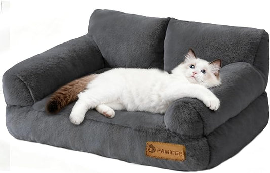 Cat Couch Bed - Cat Bed for Indoor Cats, Calming Pet Sofa Puppy Sleeping Bed by FAMIDGE