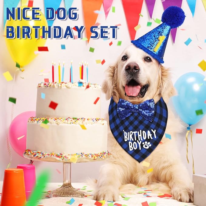 Weewooday Dog Birthday Party Supplies Birthday Boy Girl Cake Bandana Triangle - Image 2