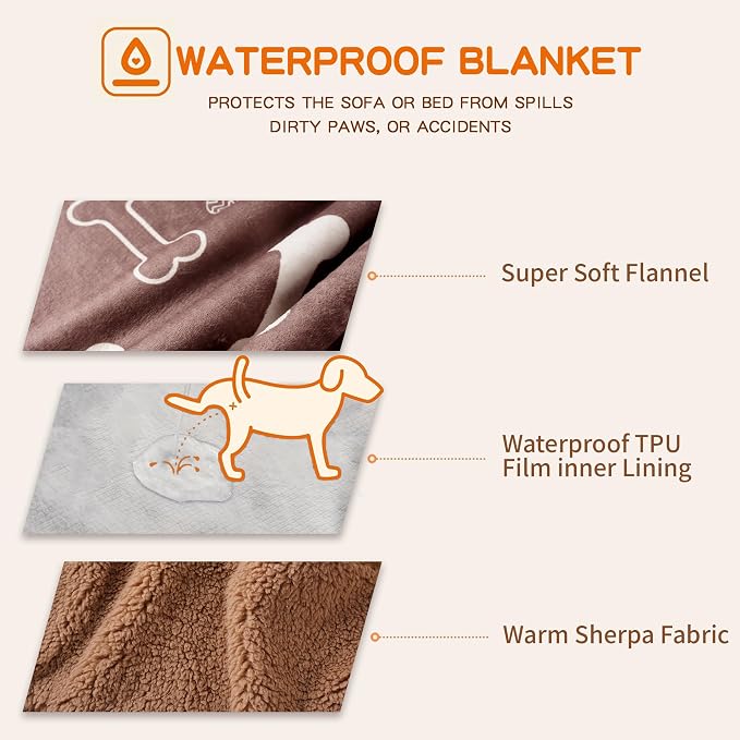 Waterproof Dog Blankets Pet Blanket 60"x80", Soft Fluffy Sofa Car Bed Protector - Image 3