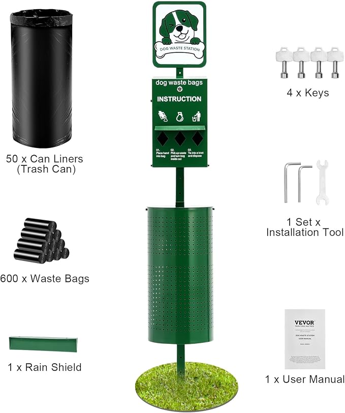 VEVOR Pet Waste Bin, 11.5 Gallon Dog Poop Station - Image 9