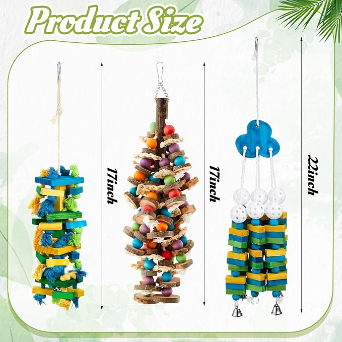 3 Pcs Extra Large Bird Parrot Toy Multicolored Natural Wooden Parrot Cage - Image 2
