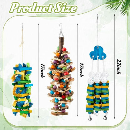 3 Pcs Extra Large Bird Parrot Toy Multicolored Natural Wooden Parrot Cage - Image 2