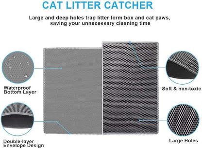 Pieviev Cat Litter Mat Double Layer Waterproof Urine Proof Trapping Mat 1 Pack) - Image 3
