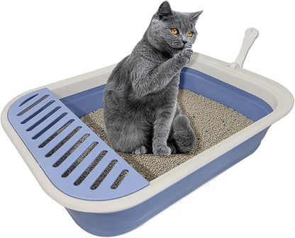 Senior Cat Litter Boxes, Collapsible Open Low Entry Cat Litter Pan by chuyouan