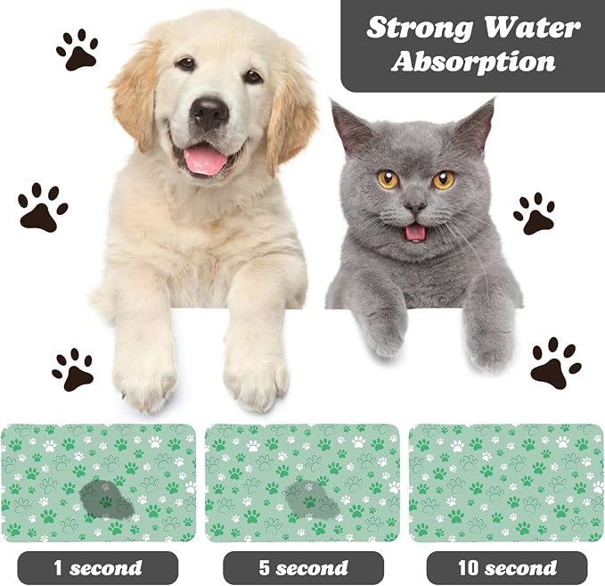 Dog Food Mat, Absorbent Water Bowl Mats Cat Pet Feeding Placemats Green 17 * 30 - Image 2