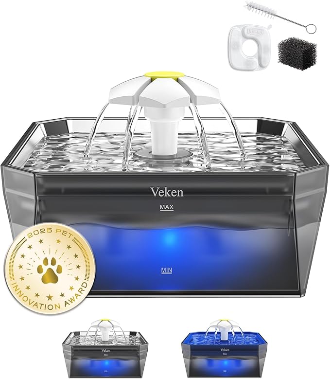 Veken Award-Winning Small Pet-Friendly Cat Water Fountain by Veken
