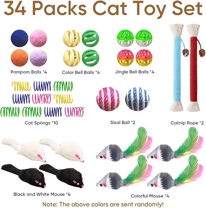 Cat Toys for Indoor Cats, 34 Packs Interactive Cat Toy Set - Image 2