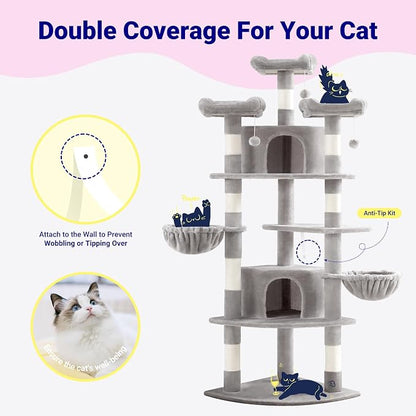 Allewie 73in Fan-Shaped Space-Saving Corner Cat Tower/Multi-Level Tall Cat Tree - Image 3