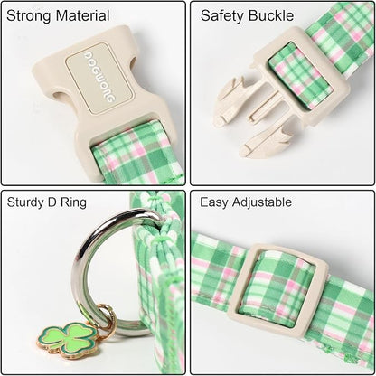DOGWONG Pink Plaid Adjustable Pet Collar Comfortable Spring Summer Puppy Collar - Image 3