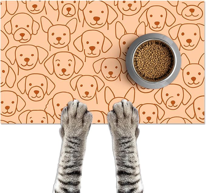 Adorable Cute Dog Faces Pattern Pets Food Mat Spill-Proof Pets Feeding Mats by HOMETITUTE