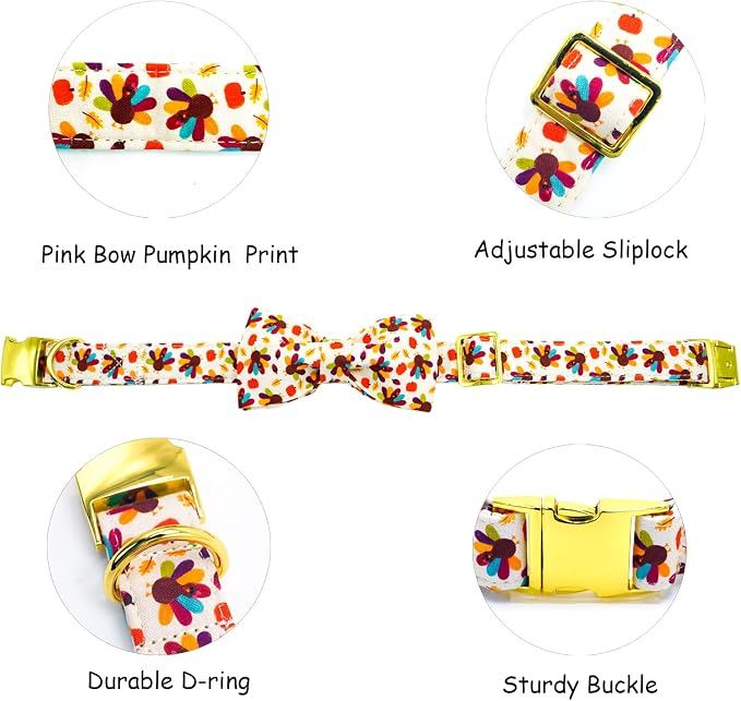 Thanksgiving Dog Collar, Turkey Dogs Collars Bow Tie Pet Collar Adjustable Pet - Image 2