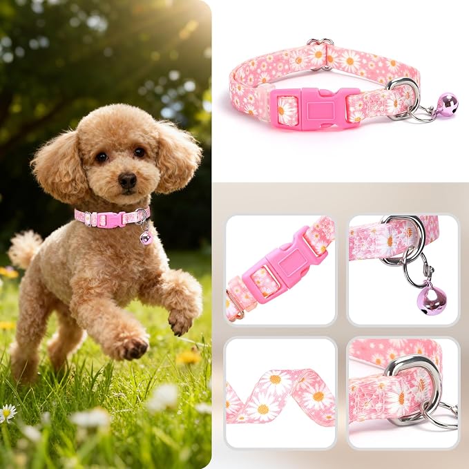 Pink Puppy Collar with Bell -Nylon Collar - Image 2