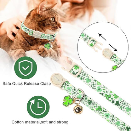 2 Pack St. Patrick's Day Cat Collars, DOGWONG Spring Green Shamrock Cat Collars - Image 3