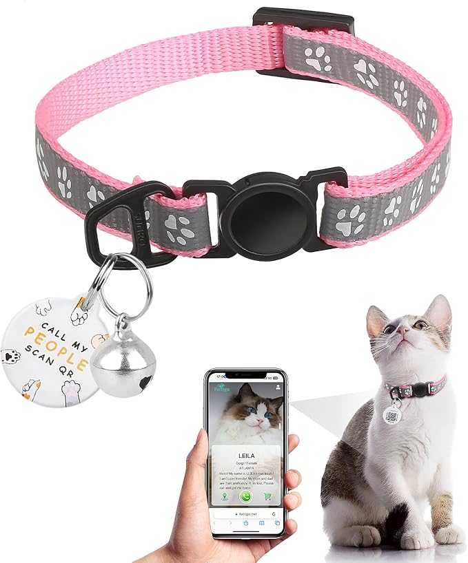 Cat Collar Breakaway with QR Code Name Tag, Reflective Kitten Collars with Bell by FURRIGO