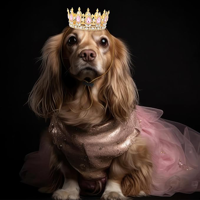 Abbylike Pet Rhinestone King Crown, Queen Crown - Image 4