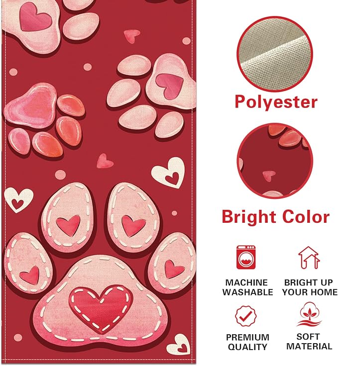 Valentines Day Dog Cat Paw Prints Table Runner, Anniversary Wedding Burlap - Image 2