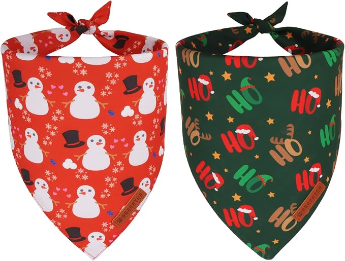ADOGGYGO Christmas Dog Bandanas 2 Pack, Reversible Snowman Hoho Pattern Xmas by ADOGGYGO