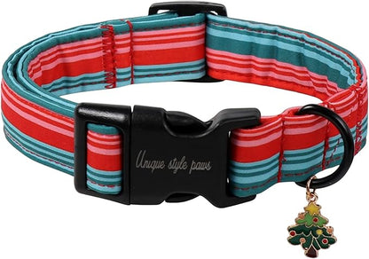 Christmas Dog Collar, Unique Style Paws Red Green Strips Dog Collar by Uniquestylepaws
