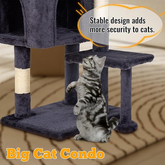 FDW | 37.8" Cat Tree Tower | Dark Gray | Multi-Level Indoor Activity Center - Image 6