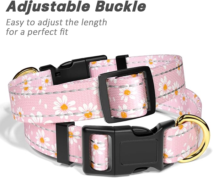 Reflective Dog Collar for Medium Dogs, Cute Daisy Theme Adjustable Heavy-Duty - Image 6