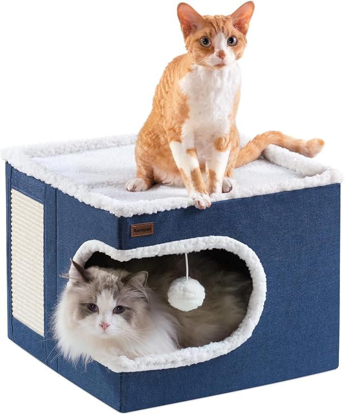 Cat Bed for Indoor Cats Cube House, Covered Cat Cave Beds & Furniture by Garnpet