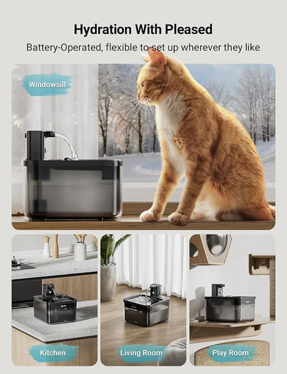 DownyPaws Battery Operated Cat Water Fountain, 84oz/2.5L Fursink Wireless Cat - Image 2